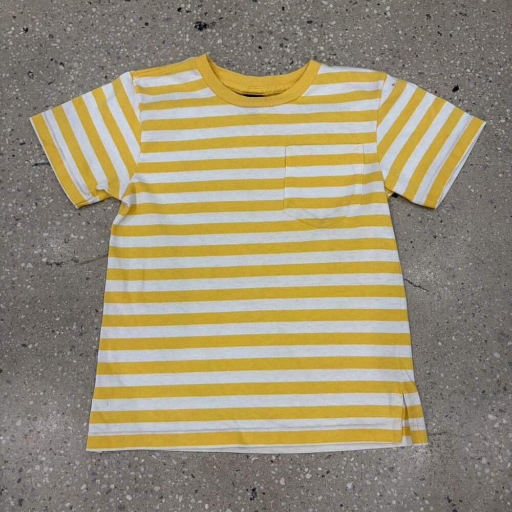 Vintage 90s Lands End Yellow/White Striped Pocket Baby Tee